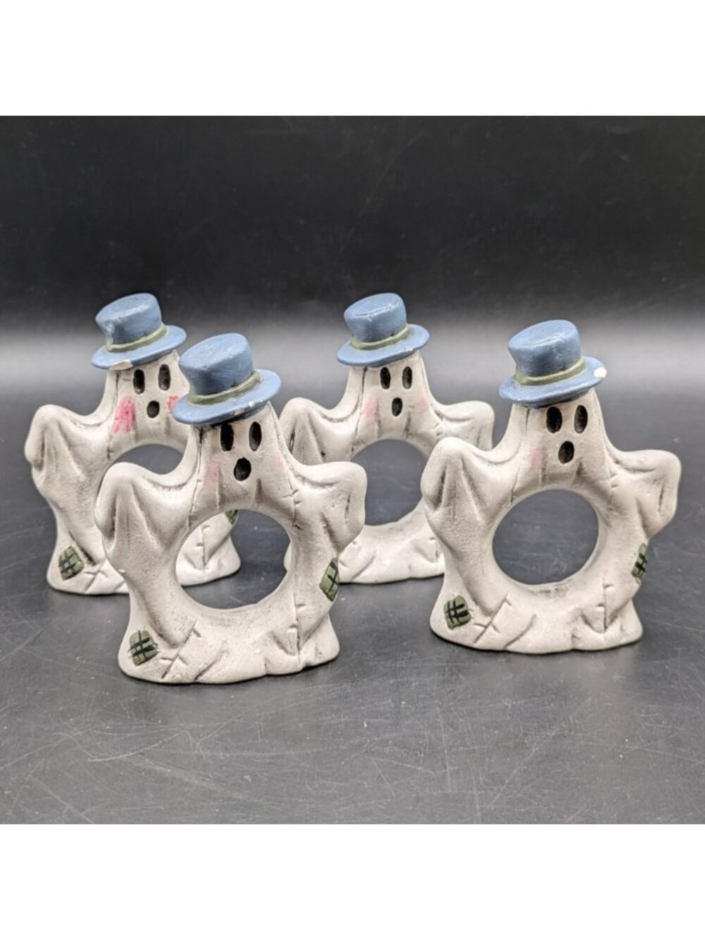 Vintage Studio Hand Painted Ghost Shaped Napkin Rings Set of 4 Signed 3.5"